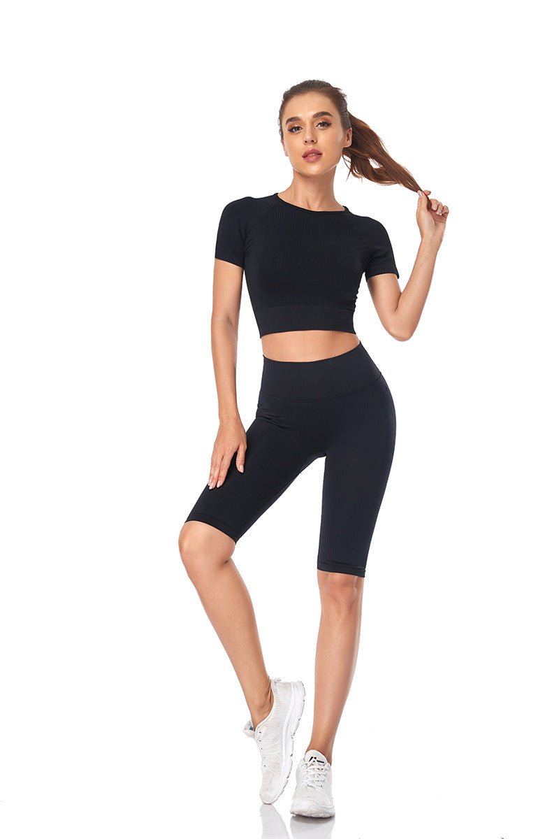 Seamless Yoga Set Women 2pcs Crop Top T-shirt High Waist Shorts Gym Clothes Sport Suit Workout Outfit Sport Wear