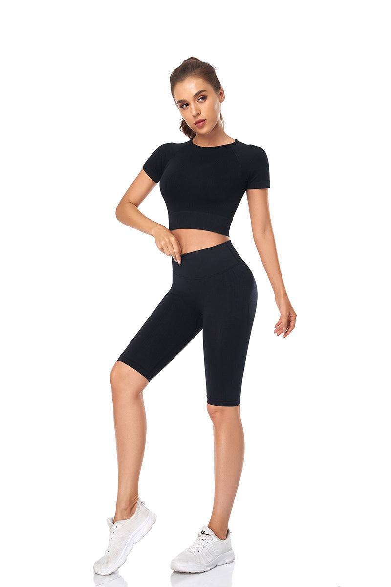 Seamless Yoga Set Women 2pcs Crop Top T-shirt High Waist Shorts Gym Clothes Sport Suit Workout Outfit Sport Wear