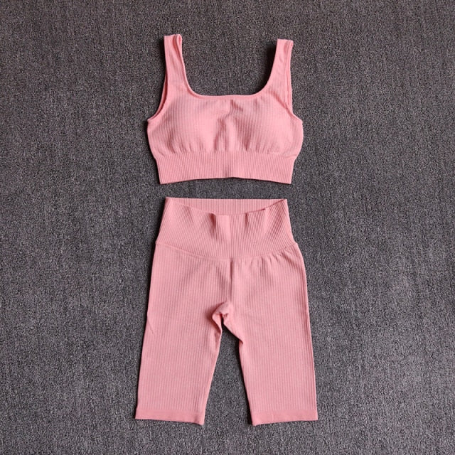 Seamless Women Yoga Set Sports Bra Sports Shorts Fitness Wear Outfit 2 Piece Gym Yoga Sets Workout Suits